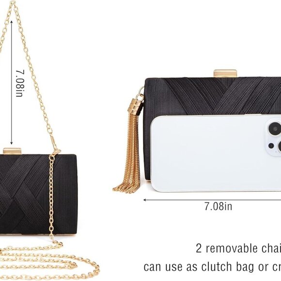 Women Clutch Bag Polyster Evening Crossbody Purse with Tassel for Formal Events - Picture 4 of 9